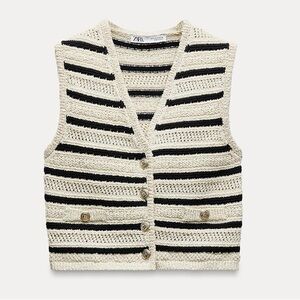 Zara Cream & Navy Knit Vest